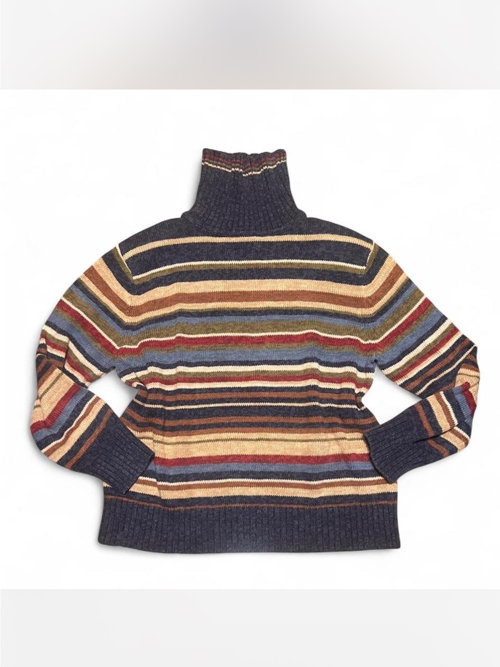 Vintage Y2K Tiara International Multi-Stripe Turtleneck Sweater 🤎